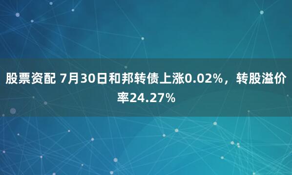 股票资配 7月30日和邦转债上涨0.02%，转股溢价率24.27%