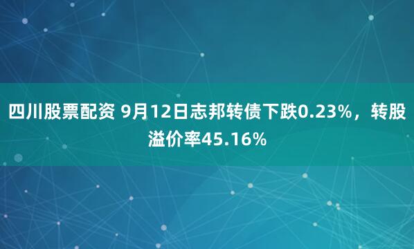 四川股票配资 9月12日志邦转债下跌0.23%，转股溢价率45.16%